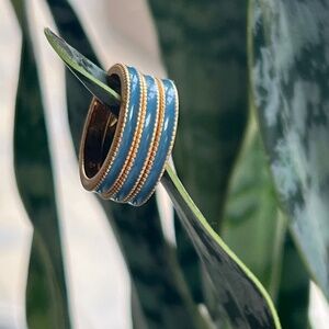 JULIE VOS Marseille Trio Ring in Denim Blue Enamel 24K (Size 6) NWOT